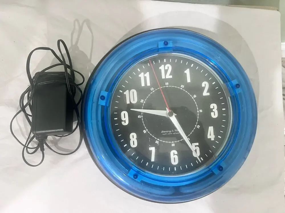 Sterling Noble Blue Neon Bar Clock Retro Vintage Style Electric Wall Glow